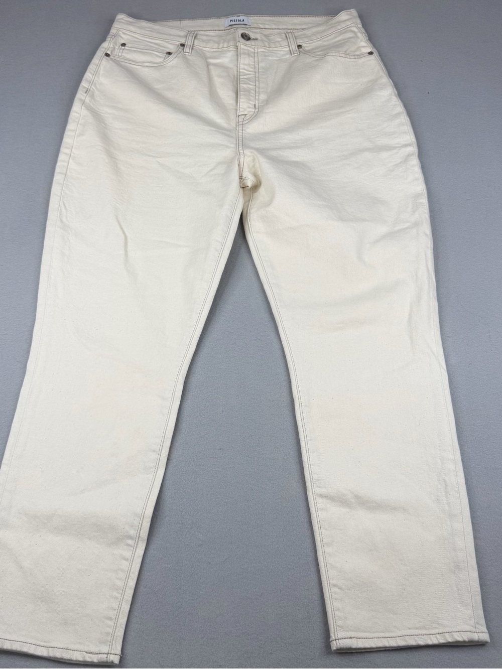 Pistola Kate High Rise Slim Straight Jeans Womens 33 Ecru Cream Stretch Denim